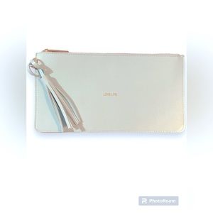 NWOT KATIE LOXTON Clutch LOVE LIFE Light Blue Gold Plated Zipper Tassel